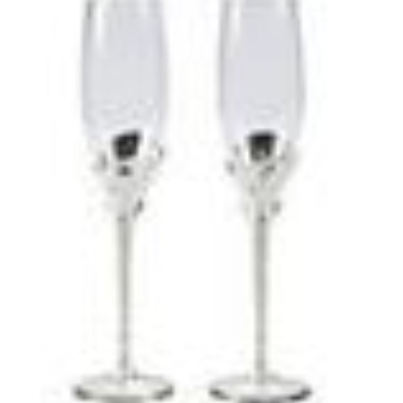 B35-NEW Pair (2) Silver Pearl Stem Toasting Glass Champagne Flutes - Picture 3 of 4
